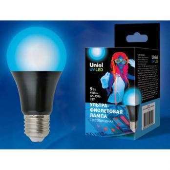 LED-A60-9W/UVAD/E27/FR PLZ07BK Лампа светодиодная ультрафиолетовая для дискотек . Спектр UVA 410нм. 